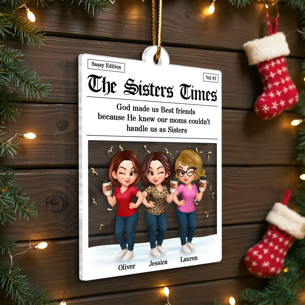 Best Friends Acrylic Ornament with Fun Newspaper-Style Illustration, Unique Design, Perfect Gift for Friendship