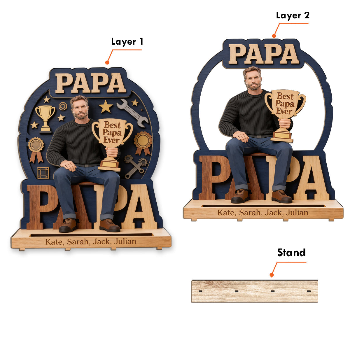 Best Dad Ever - Personalized Father 2 Layered Big Freestanding