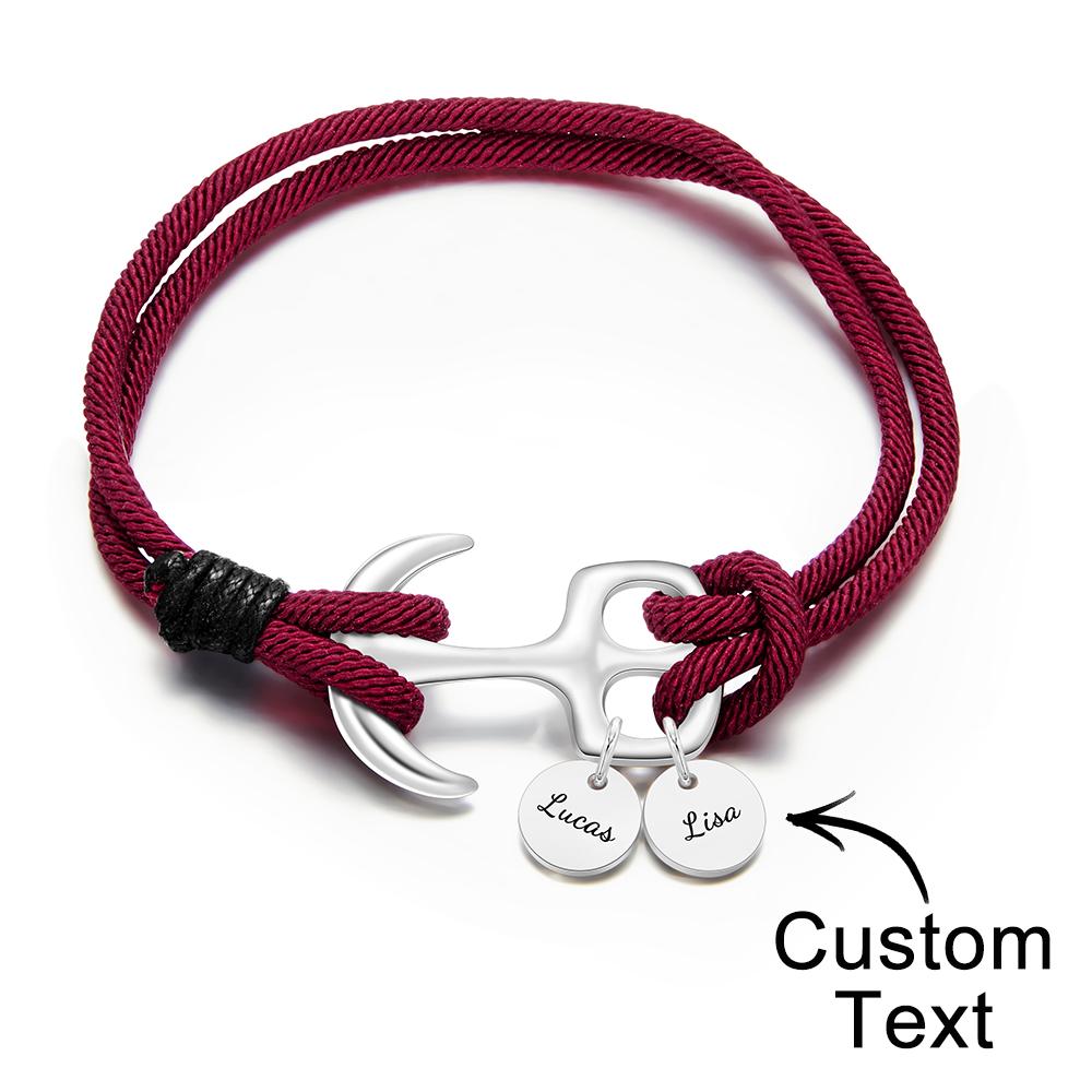 I Love You - Personalized Couple Engraved Bracelet Marine Anchor Cord Bracelet