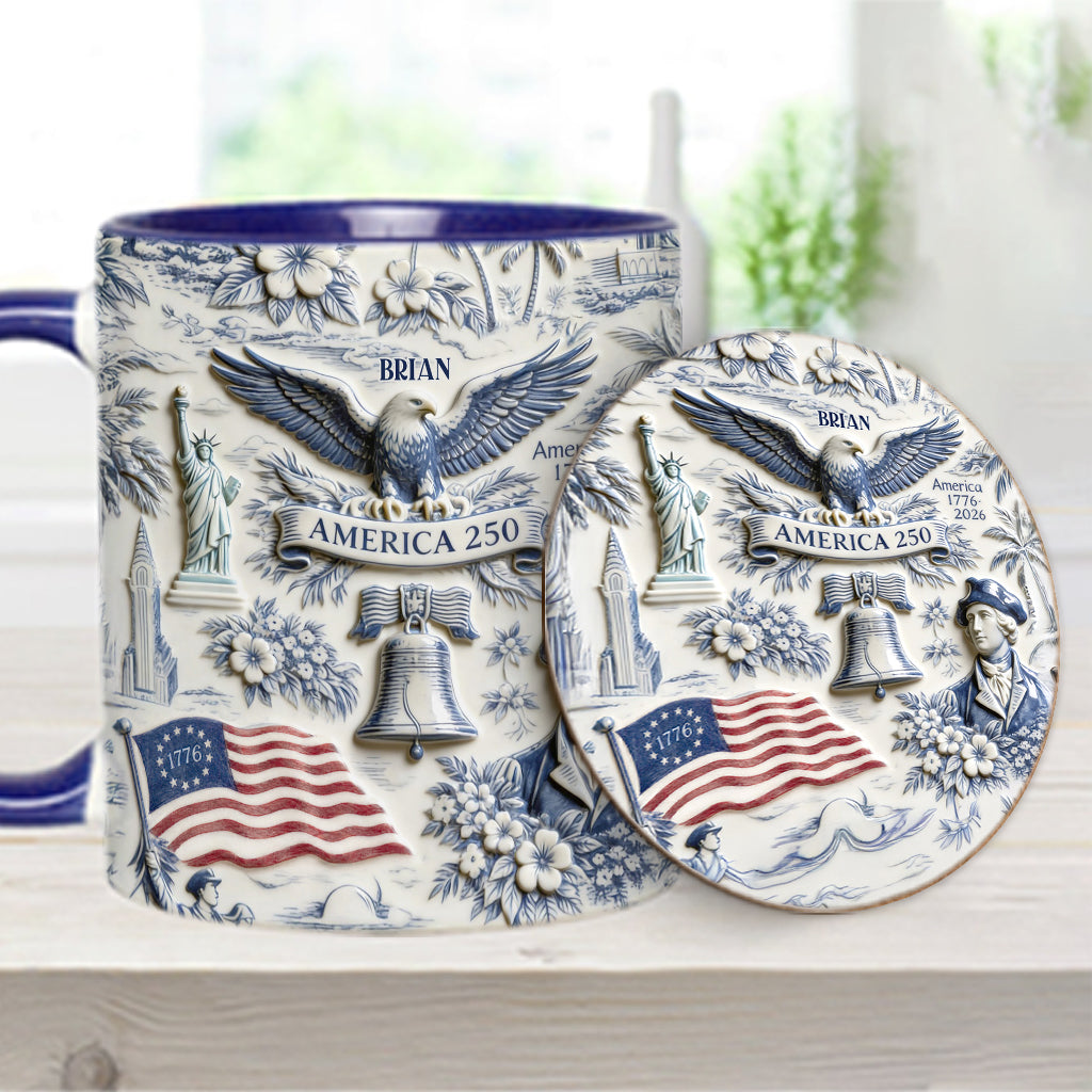 250 Years of America 1776–2026 Vintage Patriotic - Personalized Independence Day/ 4th of July Accent Mug & Coaster