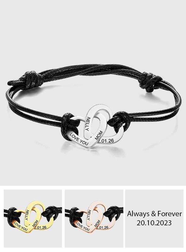 Any Text - Personalized Engraved Two Love Hearts Bracelet