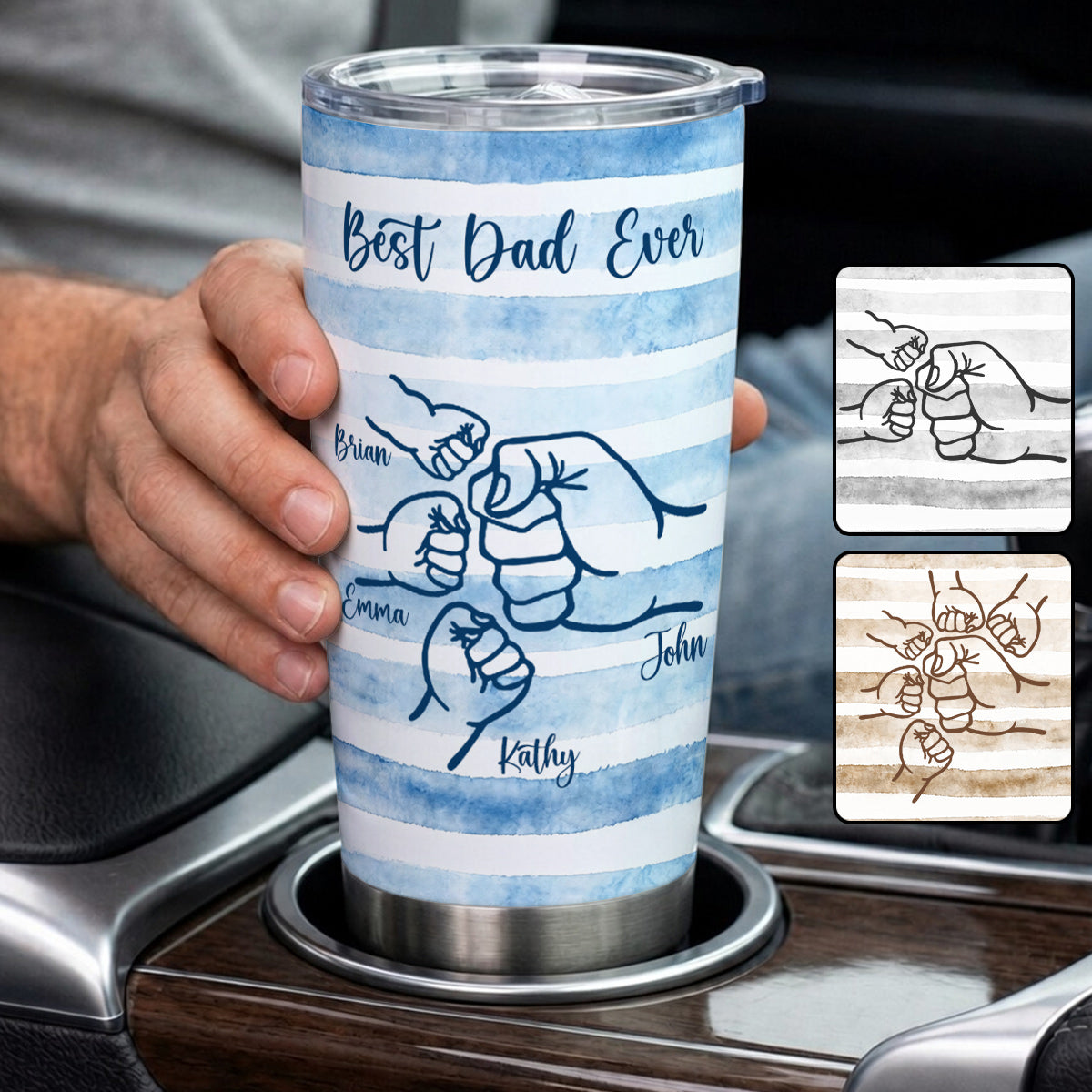 Best Dad Ever Fist Bump Retro Stripes - Personalized Father Tumbler