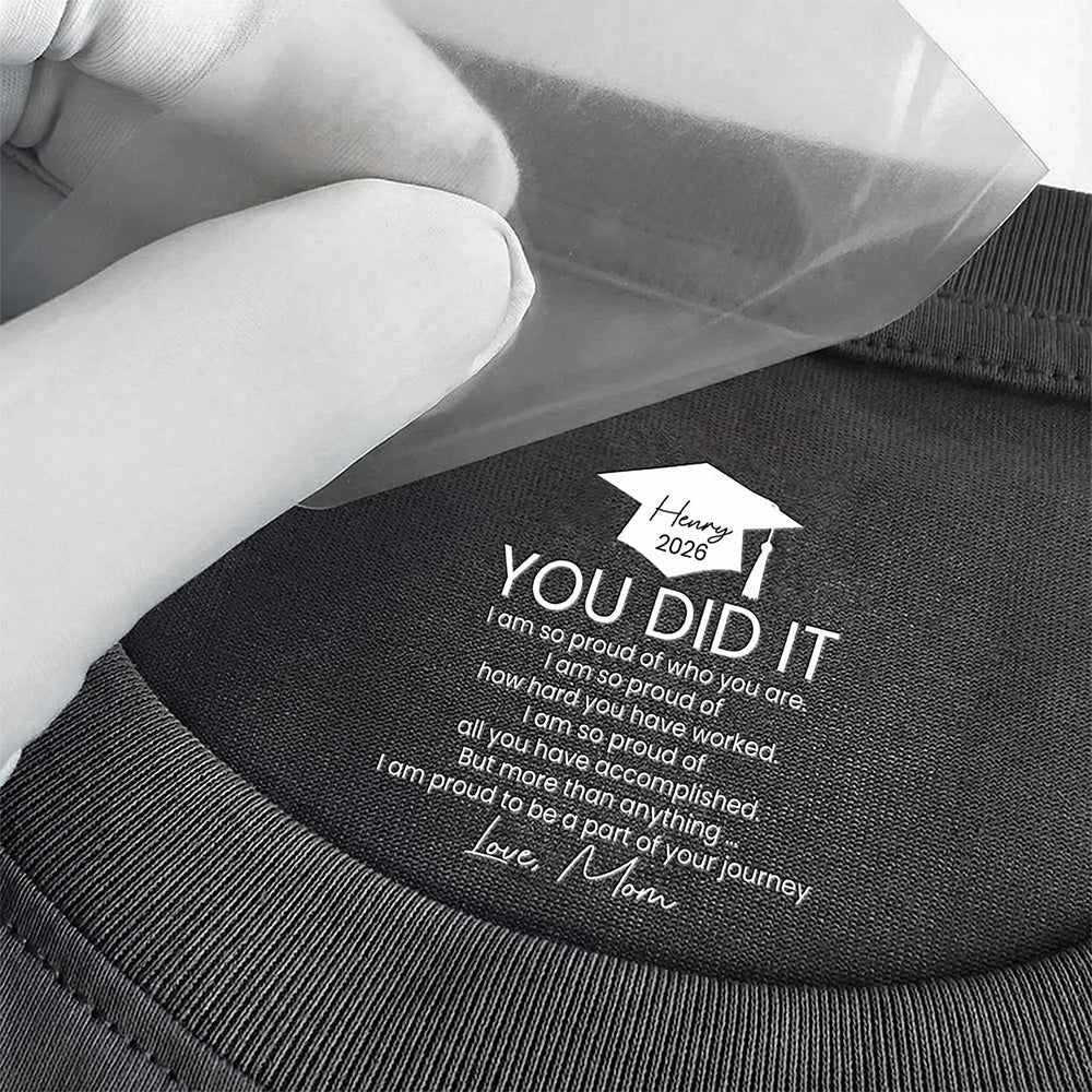 Graduation Cap Classic Tee with You Did It Message, Personalized Keepsake Shirt, Heartfelt Gift from Mom