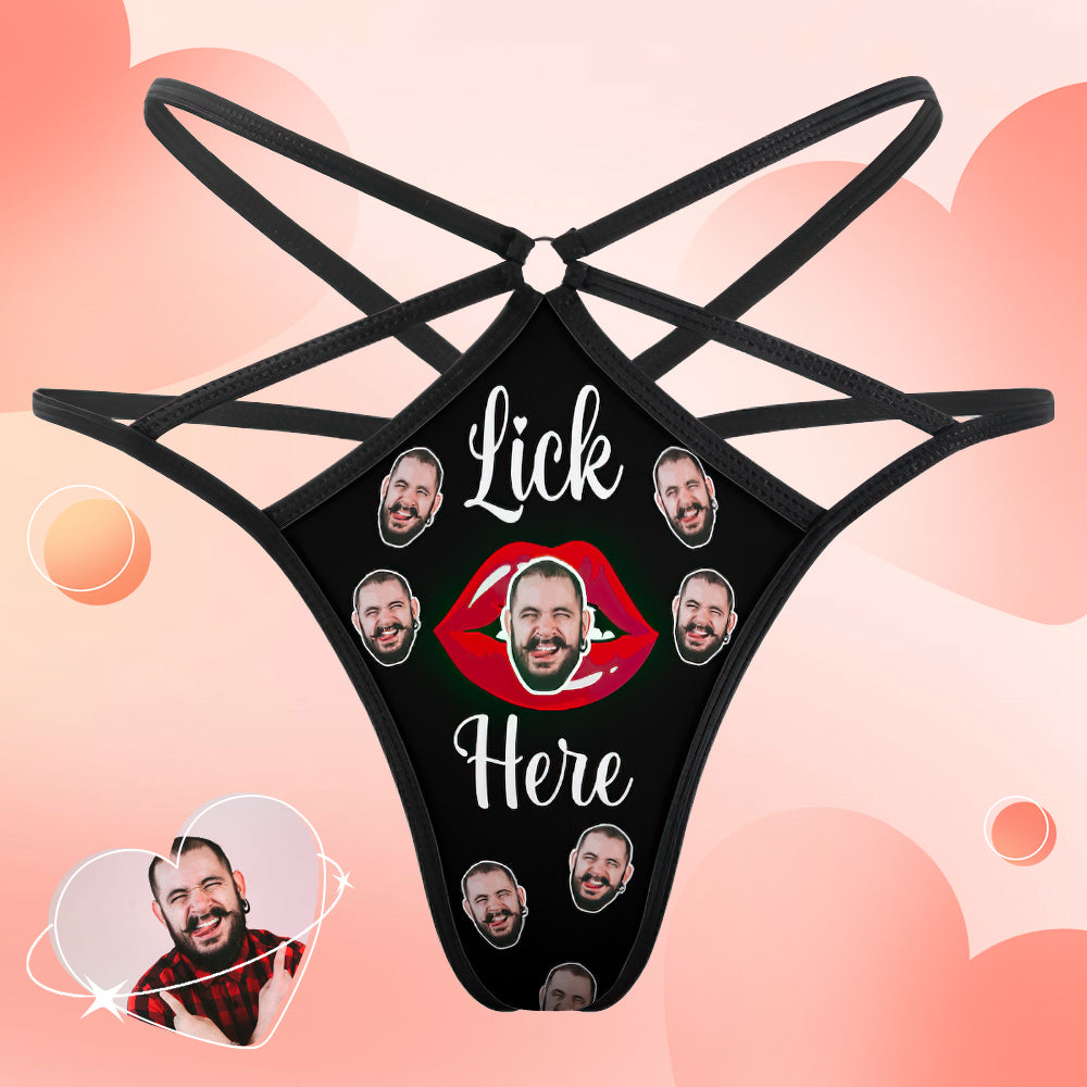 Lick Here Custom Face - Personalized Couple Sexy Women's Briefs G-strings