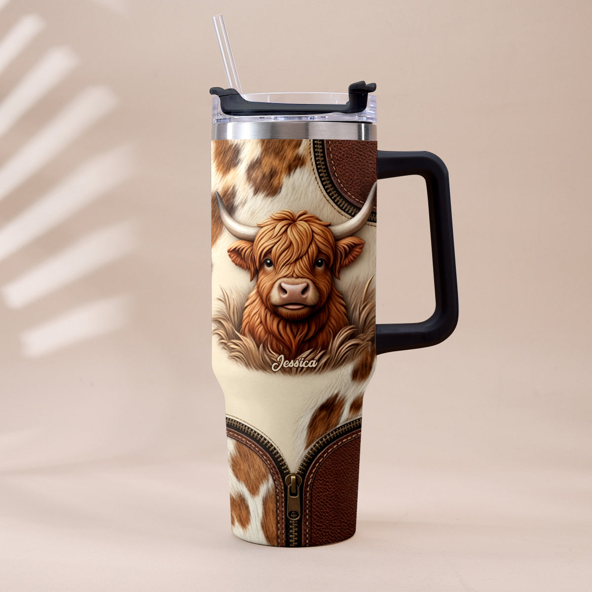 Cute Highland Cow - Personalized Highland Cow Tumbler With Plush Charm