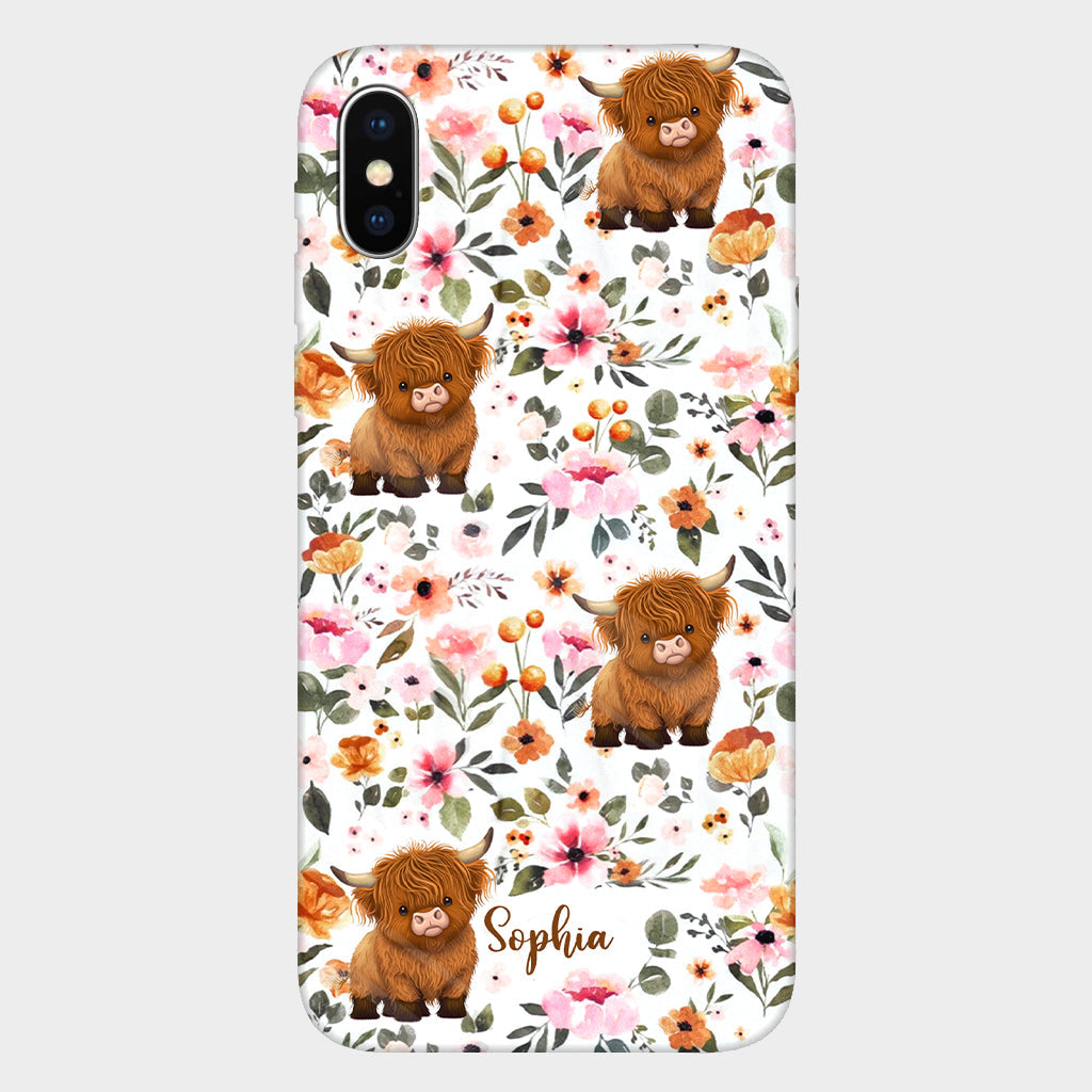 Floral Highland Cow - Personalized Highland Cow Full Print Phone Case