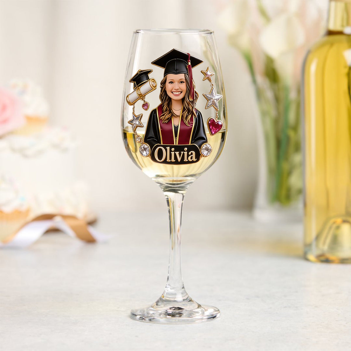 Custom Any Photo Graduation Party Gift - Personalized Graduation Wine Glass With Long Stem