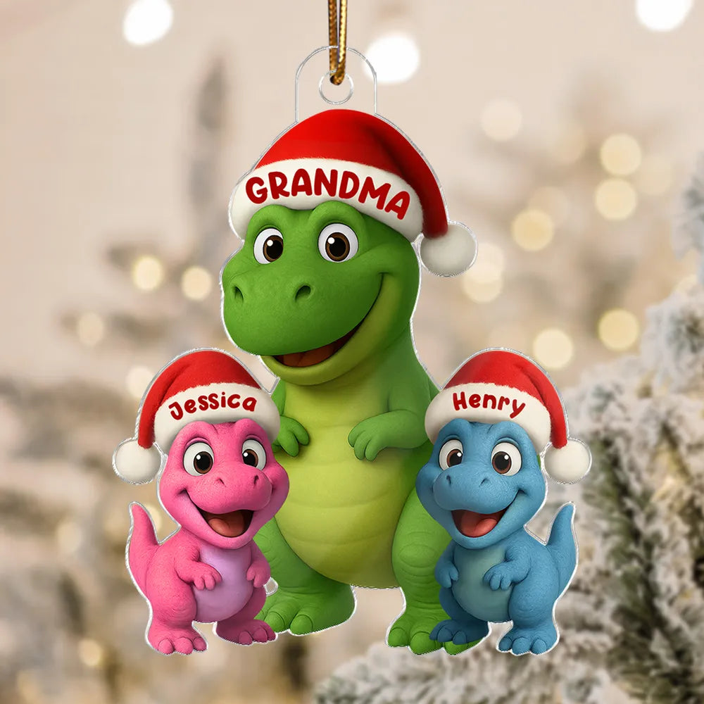 Christmas Grandma & Grandkids Dinosaur Acrylic Ornament – Adorable Family Keepsake, Perfect Gift for Grandparents