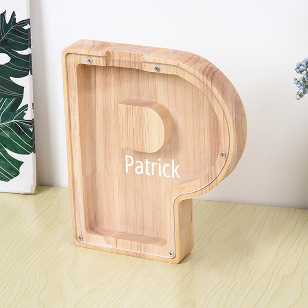 Custom Initial And Name - Personalized Letter And Name Light Wooden Piggy Bank