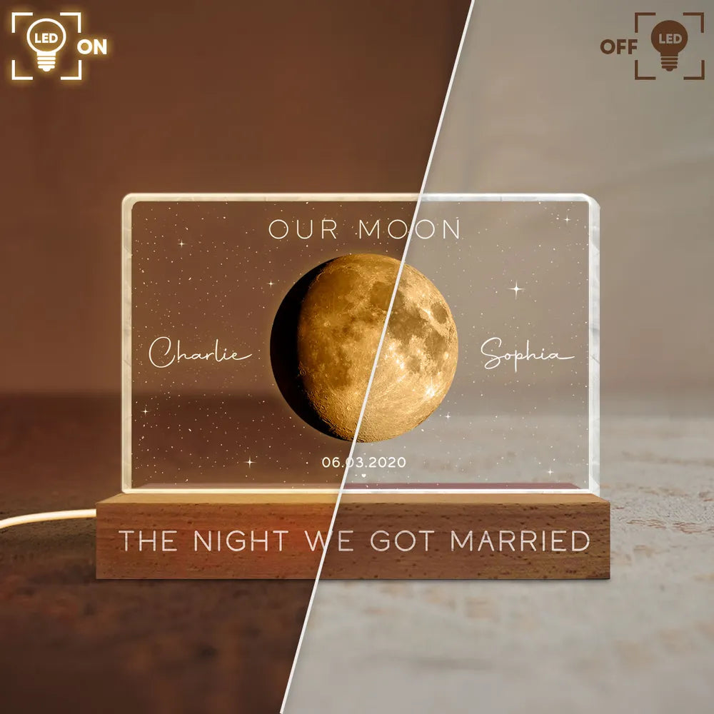 Personalized Moon Phase Block LED Light Plaque, Our Moon Night Light for Bedside Decor, Unique Gift for Couple