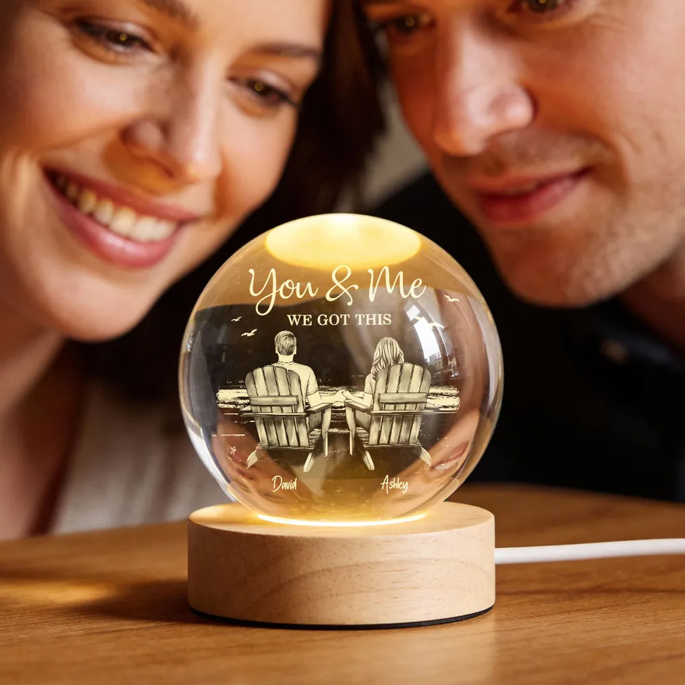 Personalized Globe Lamp with You & Me Beach Couple Scene, Unique Romantic Gift for Couples