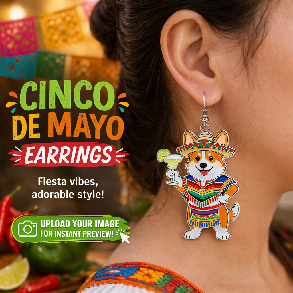 Custom Any Photo, Cinco De Mayo Earrings for Women - Personalized Dog Earrings