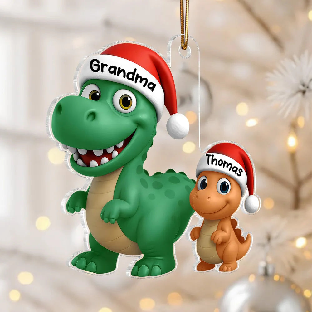 Dinosaur Family Acrylic Ornament | Cute Grandma & Kid Design, Perfect Gift for Christmas & Family Bonding
