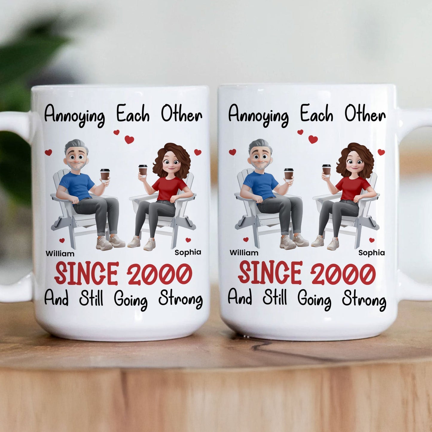 Funny Couple Mug – Custom Anniversary Gift for Husband or Wife with Coffee Illustration