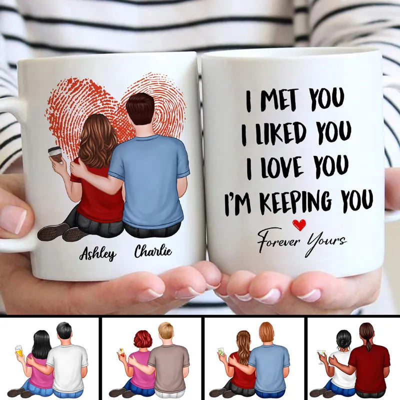“I Met You I Love You” Fingerprint Heart White Ceramic Mug – Romantic Custom Gift