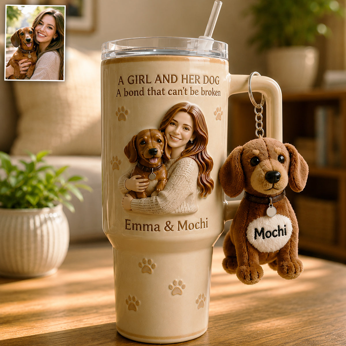 Always By My Side - Personalized Dog Tumbler With Plush Charm