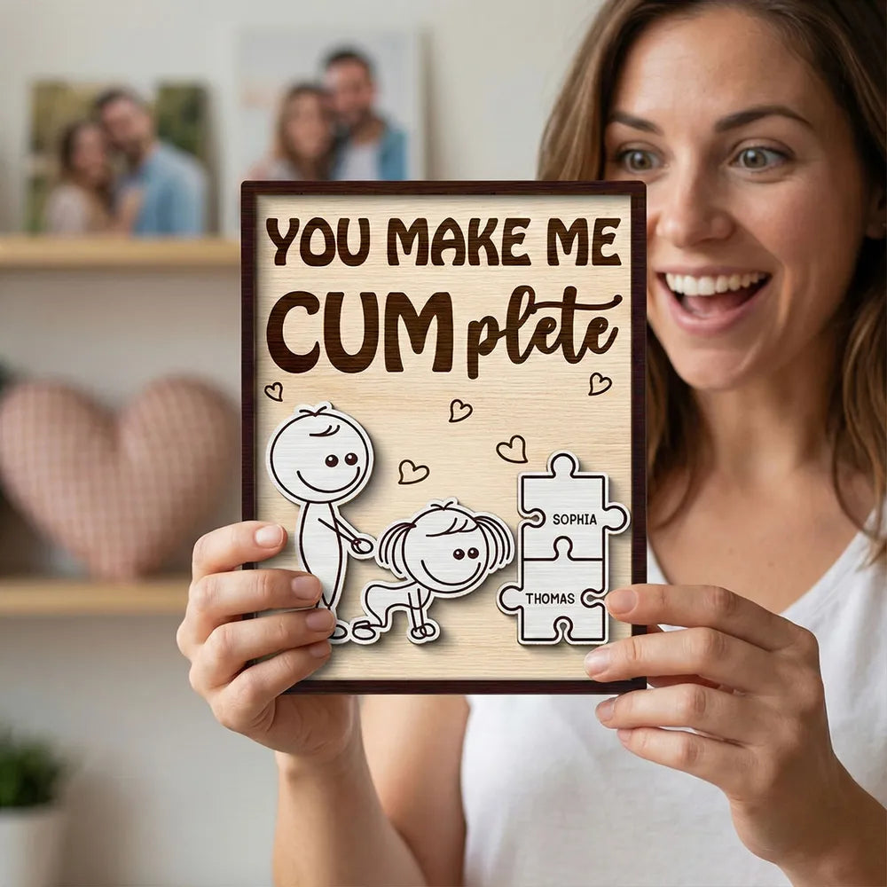 Personalized 2-Layer Wooden Plaque Funny You Make Me Cumplete Puzzle Couple Gift for Bedroom Decor & Laughs