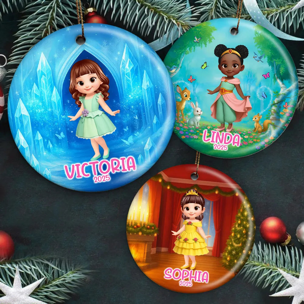 Ceramic Ornament with Princess Fairytale Design, Enchanted Forest Scene with Animals, Heartwarming Keepsake and Perfect Gift for Children