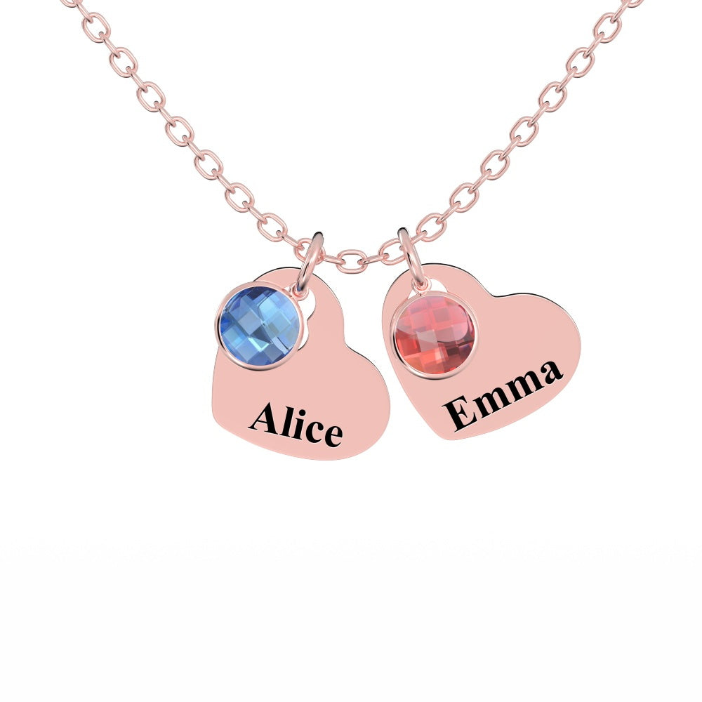 All Members - Personalized Family Heart Pendant Necklace with Birthstones