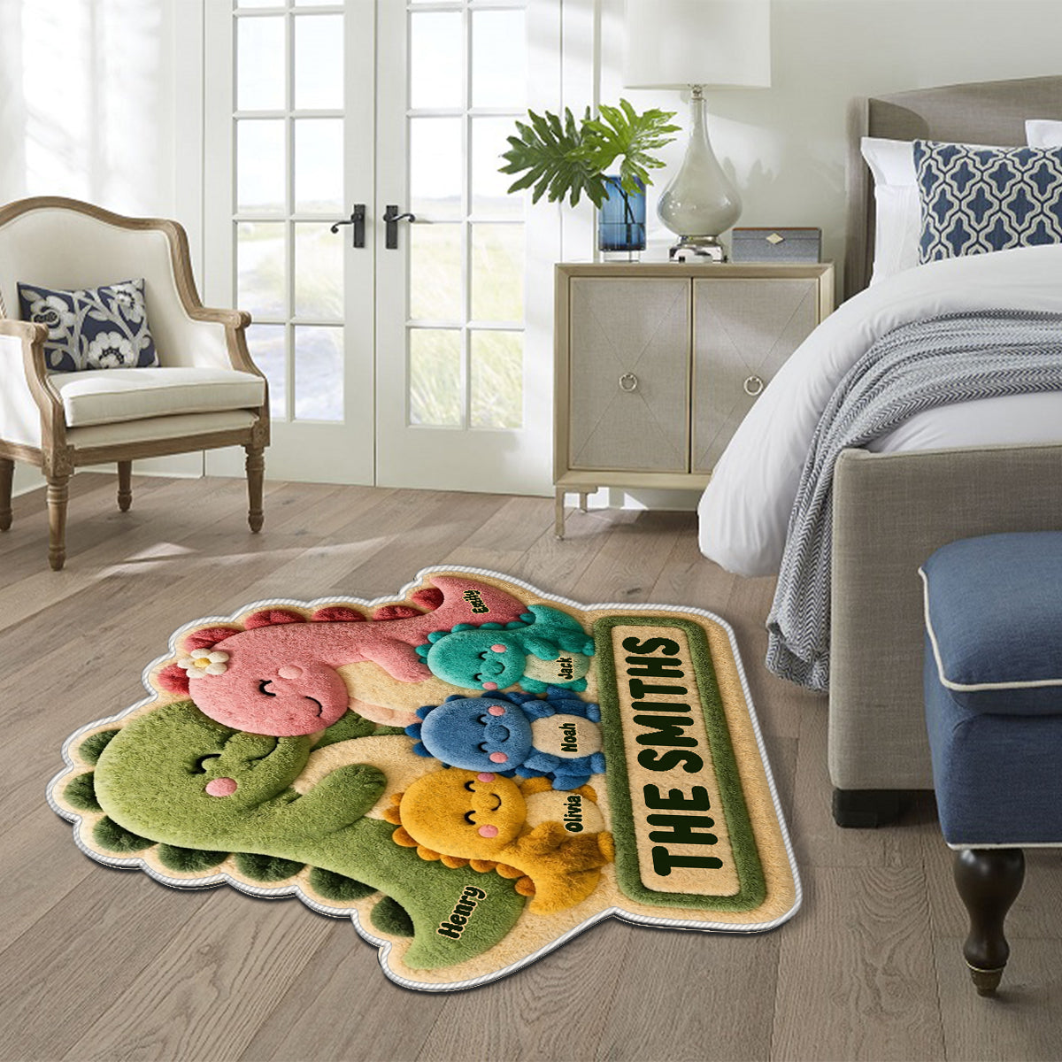 Happy Dinosaur Family - Personalized Family Non-Slip Tufted Rug