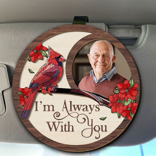I'm Always With You Cardinal Photo 2-Layer Wooden Car Visor Clip Personalized Keepsake for a Heartwarming Gift