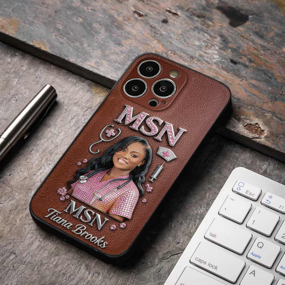 Any Title - Gifts For Nurse, Doctor - Personalized Nurse 3D Embossed Leather Phone Case