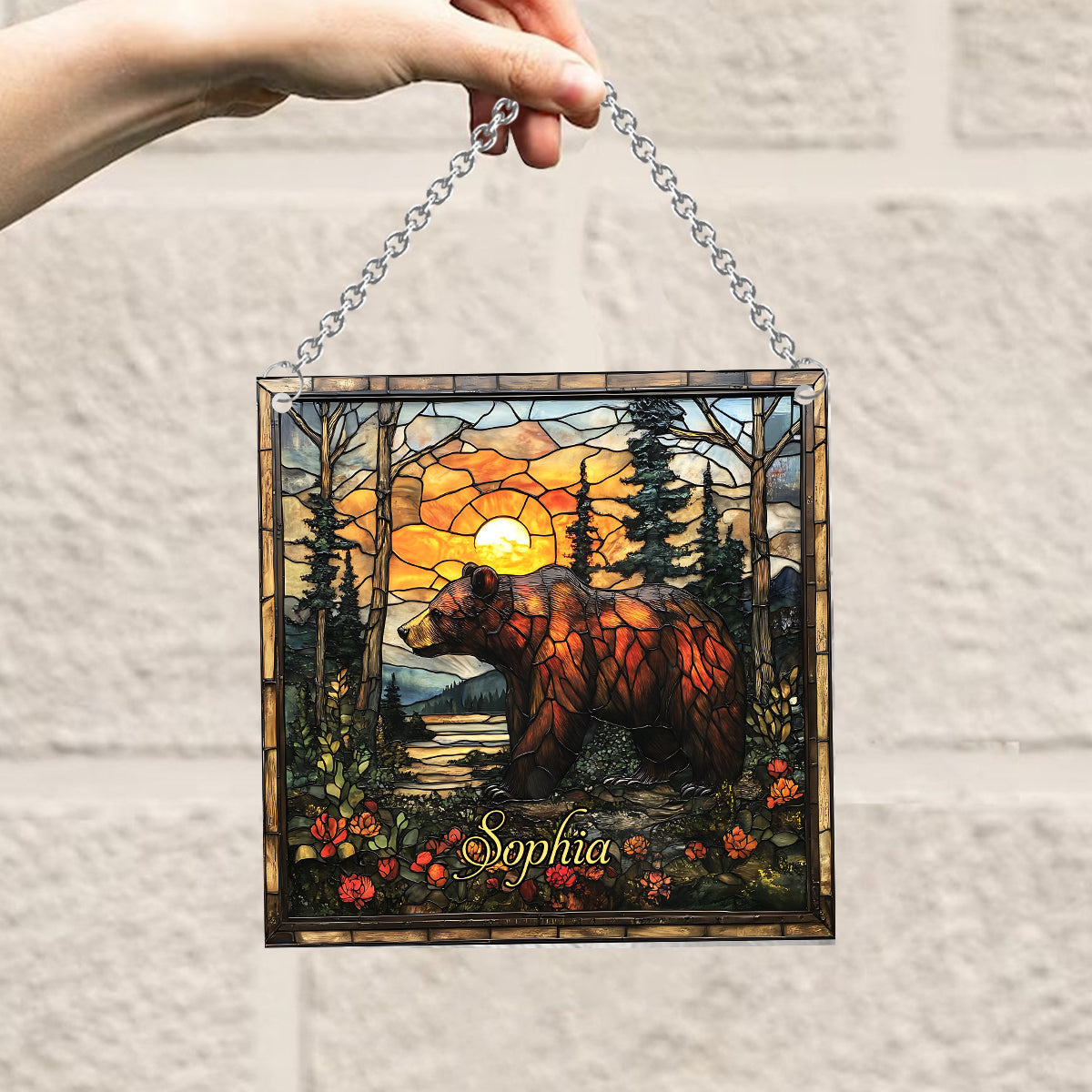 Forest Bear - Personalized Bear Window Hanging Suncatcher Ornament