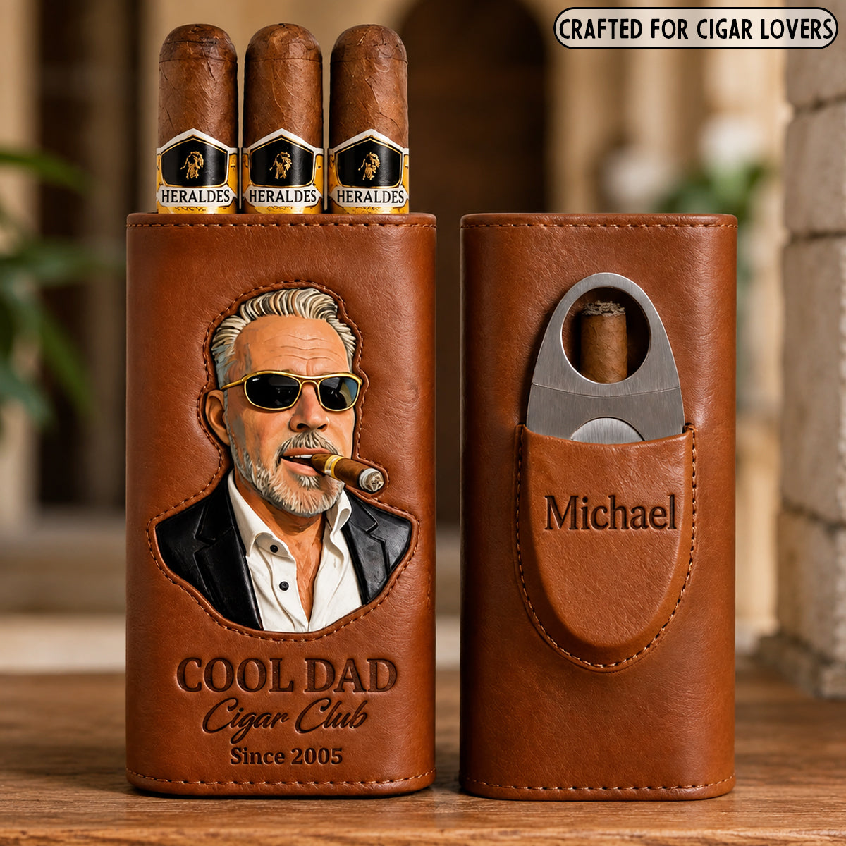 Dad Loves Cigars - Personalized Father Leather Cigar Humidor Case
