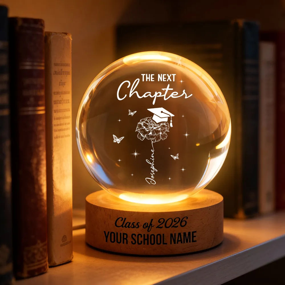Personalized Globe Lamp Night Light, The Next Chapter Graduation Cap Floral Design, Cozy Dorm Decor, Unique Gift