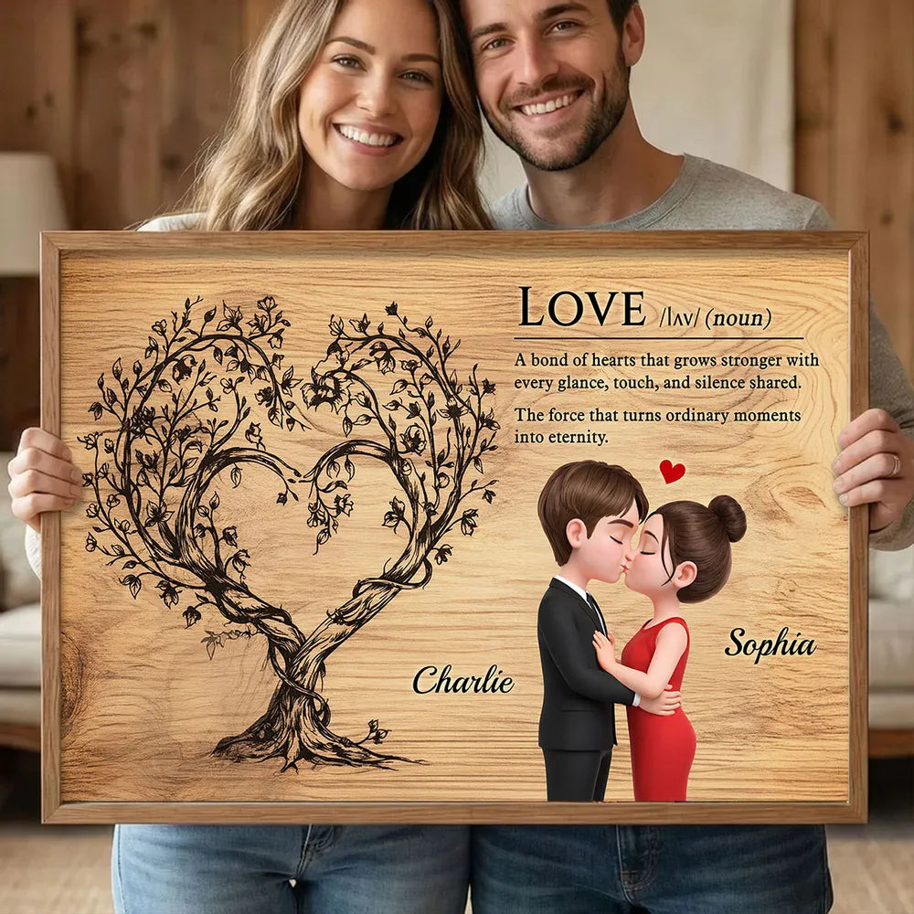Romantic Couple Kissing Poster with Love Quote and Heart Tree, Personalized Wall Decor, Unique Gift for Couples