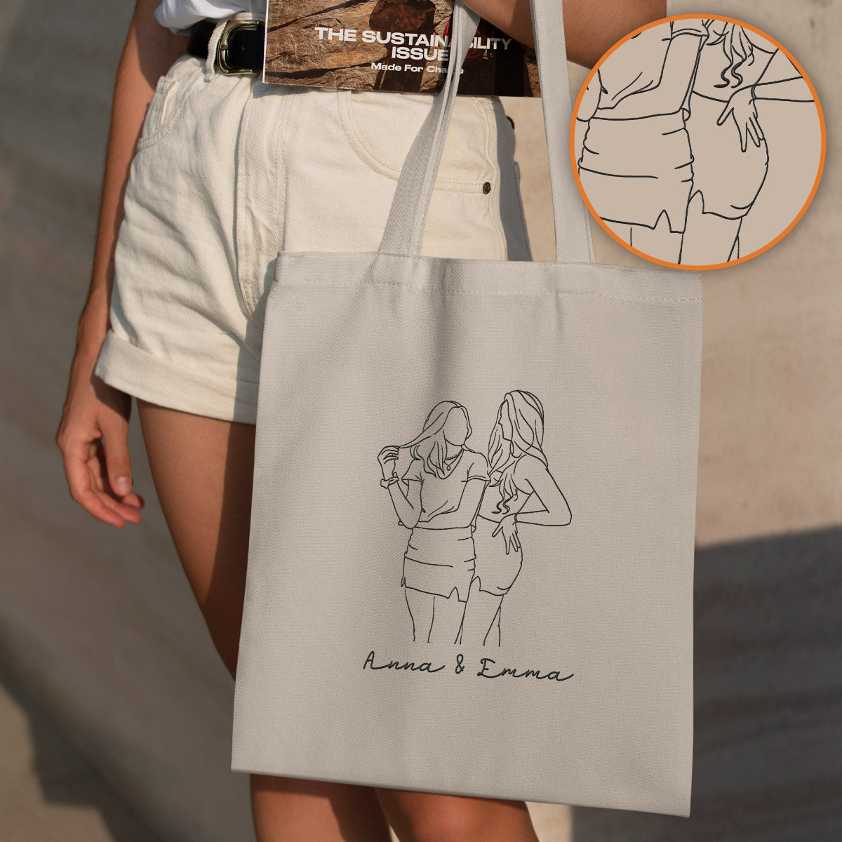 Custom Photo Line Art - Personalized granddaughter Embroidered Tote Bag