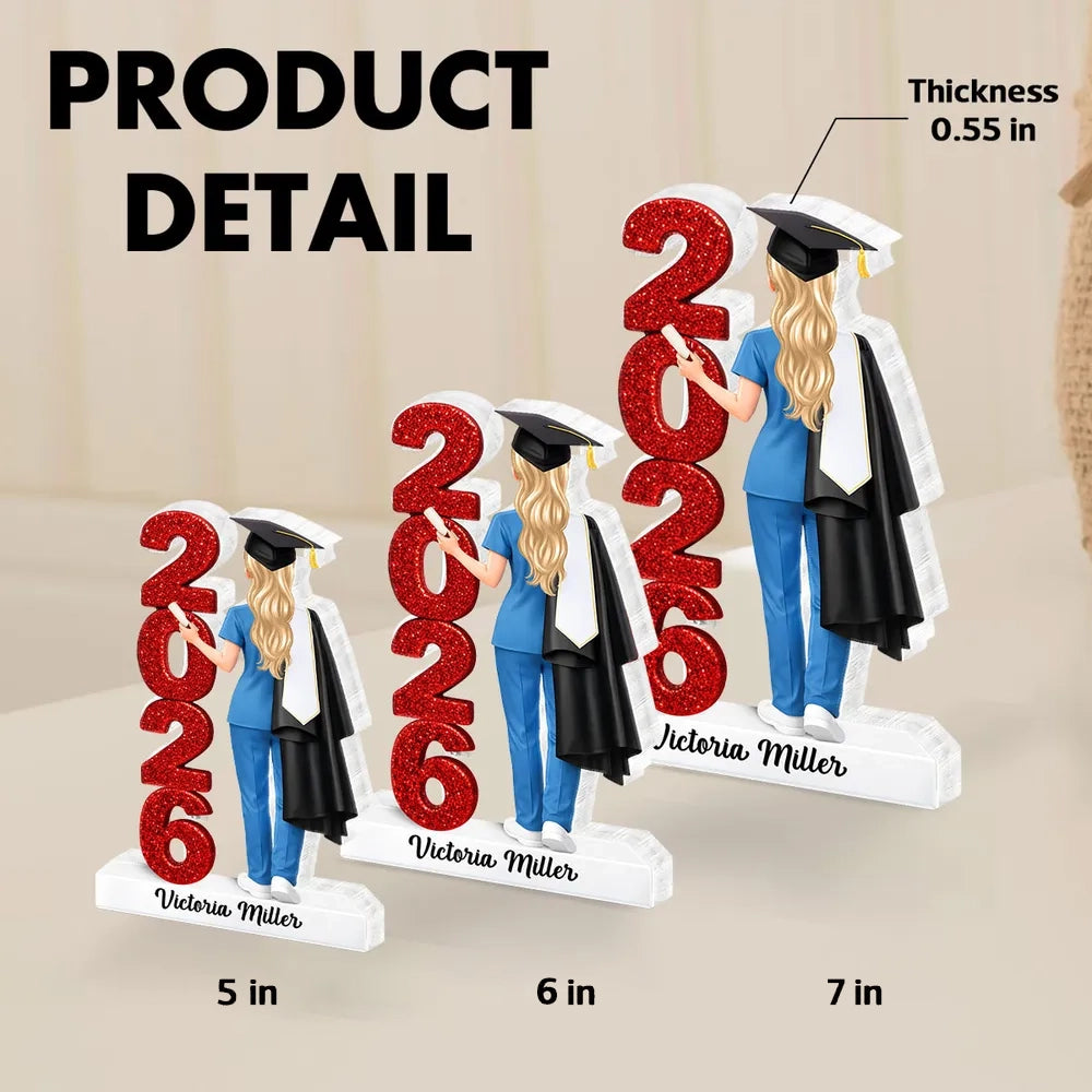 Personalized Shaped Acrylic Block Plaque Class Graduation Keepsake, Nurse Grad in Cap Holding Diploma, Unique Gift