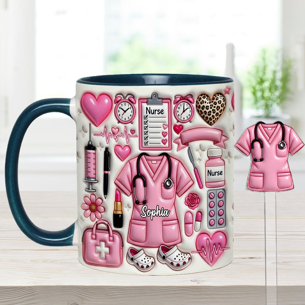 Love Being A Nurse - Personalized Nurse Set Accent Mug with Acrylic Stirrers