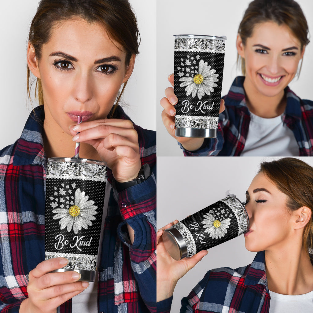 Be Kind Rhinestone Pattern Print Autism Awareness Tumbler 0622