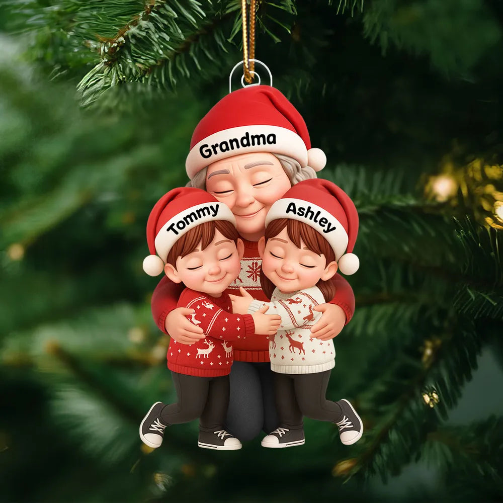 Grandma & Grandkids Christmas Acrylic Ornament – A Heartwarming Gift with Clear Print & Festive Charm