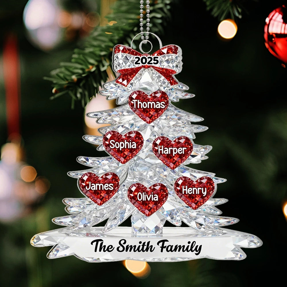 Personalized Acrylic Ornament Crystal Tree With Heart Names, Sparkly Family Keepsake Decor, Unique Gift