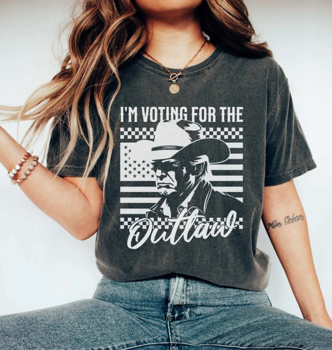 I'm Voting for the Outlaw President Trump T-shirt, Western Trump Cowboy Shirt, Trump Convicted Shirt, 2024 Election T-shirt & Hoodie