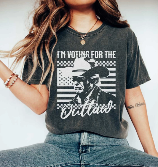 I'm Voting for the Outlaw President Trump T-shirt, Western Trump Cowboy Shirt, Trump Convicted Shirt, 2024 Election T-shirt & Hoodie