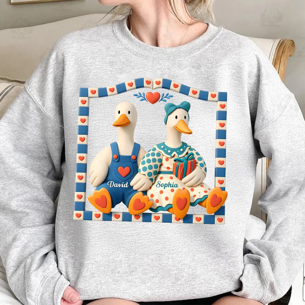 Personalized Goose Couple Classic Tee, Cute Cottagecore Cartoon Art, Romantic Unique Gift for Couples
