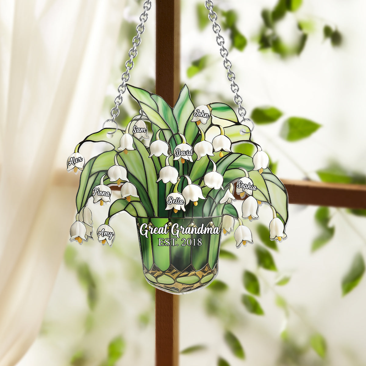 Lily Of The Valley Nana Mom Great Grandma - Personalized Grandma Window Hanging Suncatcher Ornament