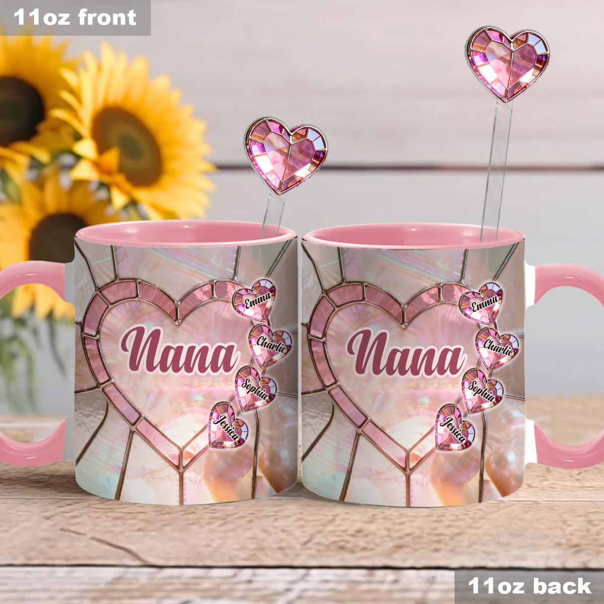 Blessed To Be Called Nana Mama Gigi Grandma - Personalized Grandma Set Accent Mug with Acrylic Stirrers