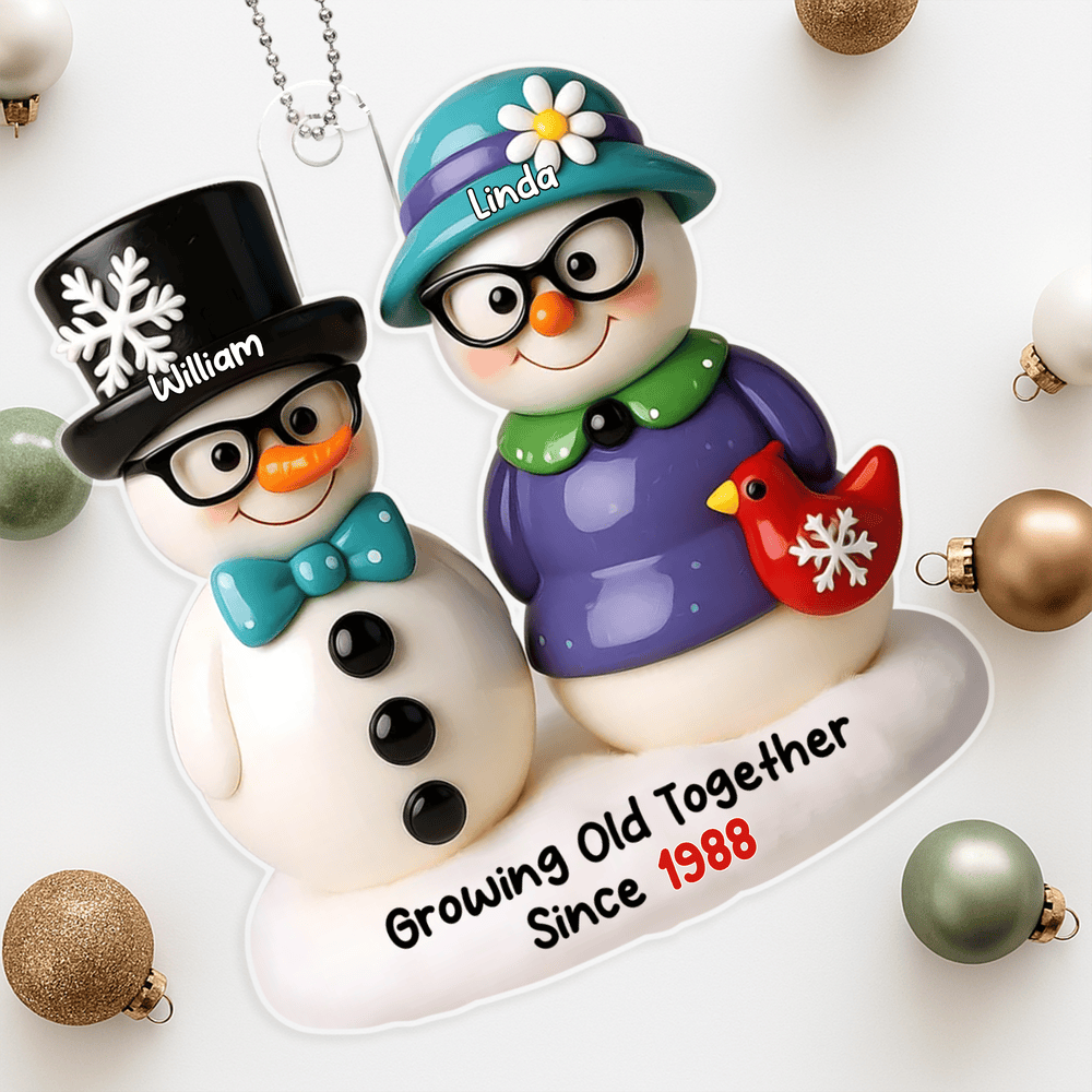 Funny Couple Snowman Car Hanger – “Growing Old Together Since” Personalized Car Hanger for Lovebirds