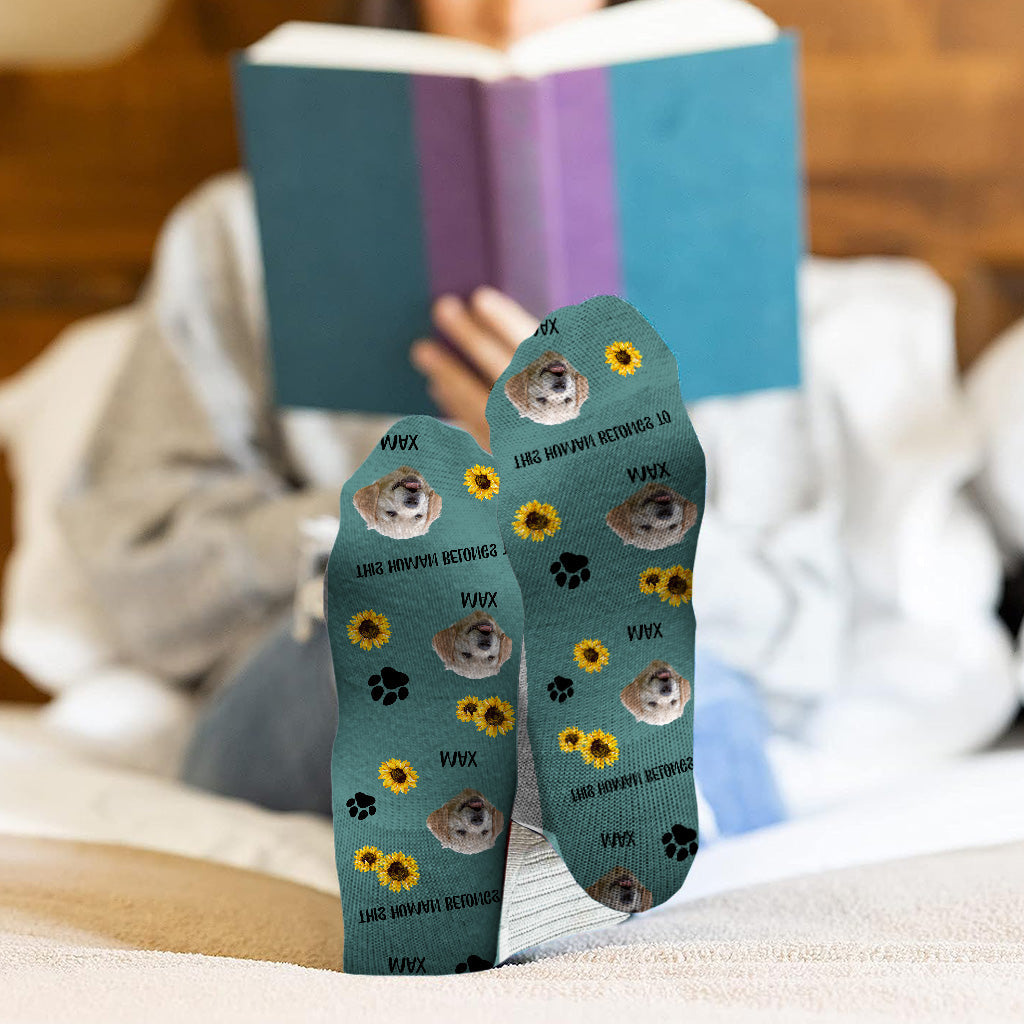 This Human Belongs To - Dog gift for cat lover - Personalized Socks