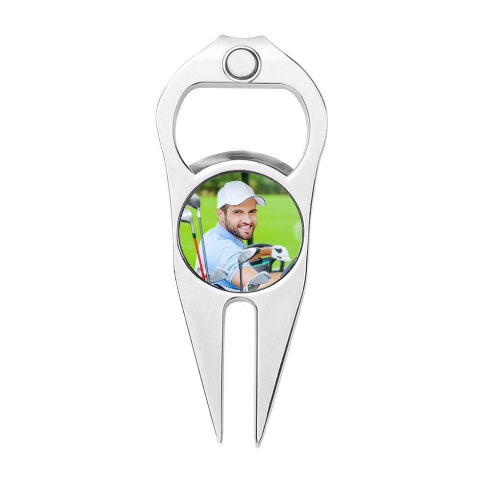 Funny Photo Ball Marker Multipurpose Bottle Opener - Golf gift for dad, him, boyfriend, husband, grandpa - Personalized Golf Fork Ball Marker