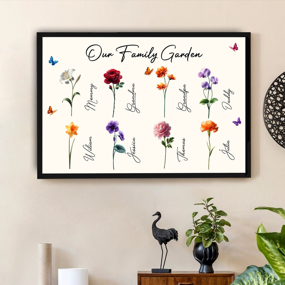 Our Family Garden Poster – Personalized Floral Family Wall Art, Cozy Home Décor, a Heartwarming Gift for Parents or Grandparents