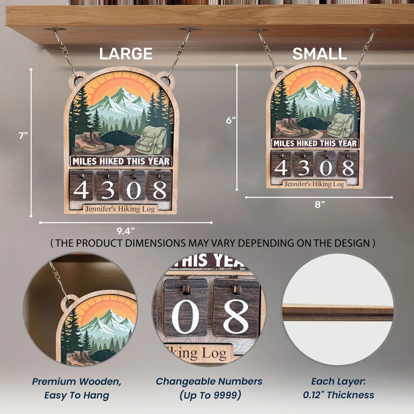 Personalized Hiking Miles Tracker Sign - Mountain Sunset Decor, Unique Gift for Hikers