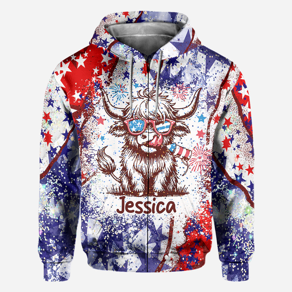 4th Of July Highland Cow - Personalized All Over Shirt