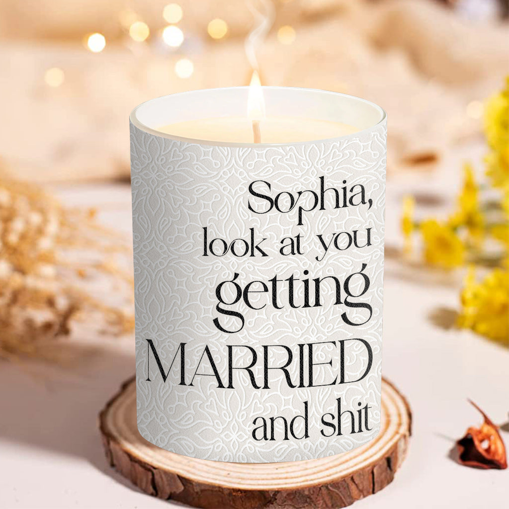 Look At You Getting Married - wedding gift for bride, groom - Personalized Candle With Wooden Lid