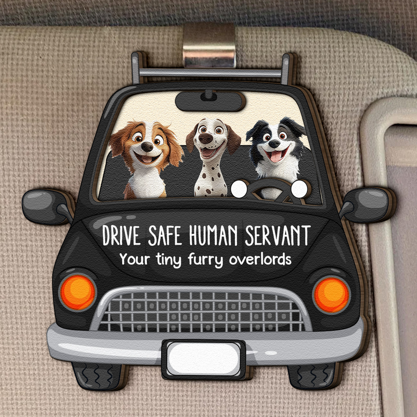 Personalized Dog Car Visor Clip - 'Drive Safe' Custom Pet Illustration Gift