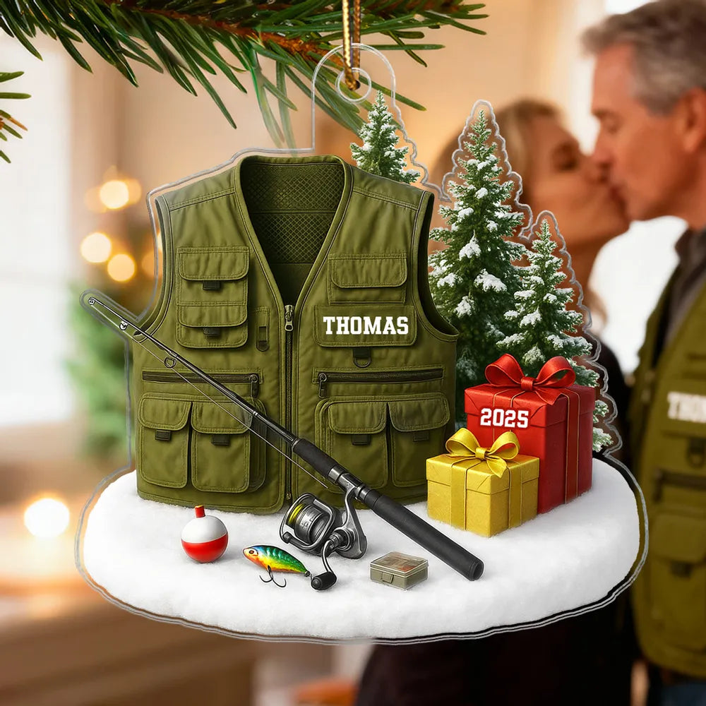 Custom Fishing Vest Ornament for Anglers Xmas Gift